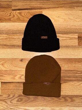 Classic Rib Knit Beanie Hat - Black and Brown